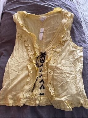 Pilcro Pale Yellow Ruffled Eyelet Tie-Front Camisole